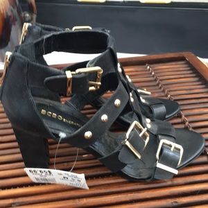 BCBGEneration black 3.75” heeled sandals. Never worn zipper back. 8.5